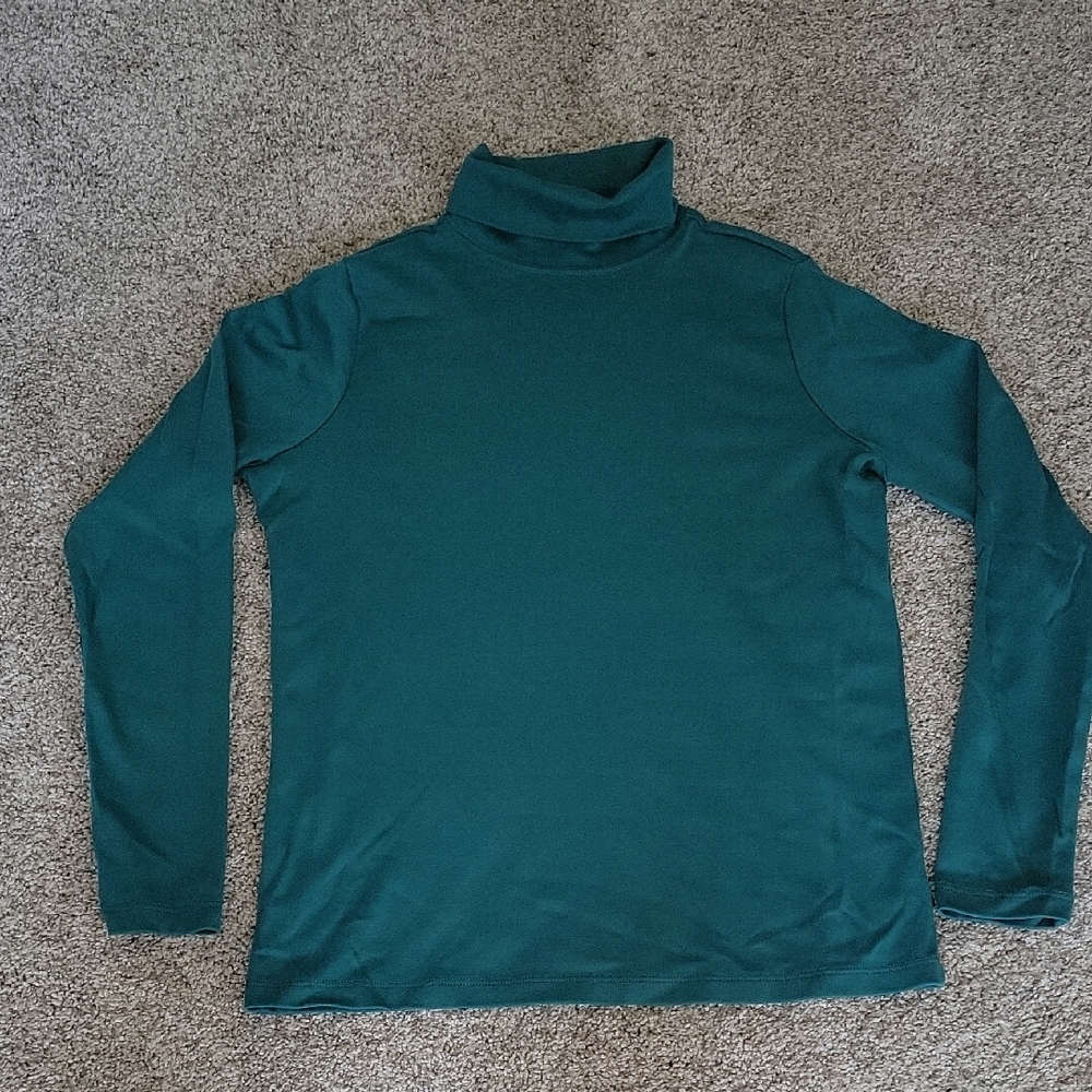 L.L. Bean Women's Deep Green Turtleneck Long Sleeve Cotton Top